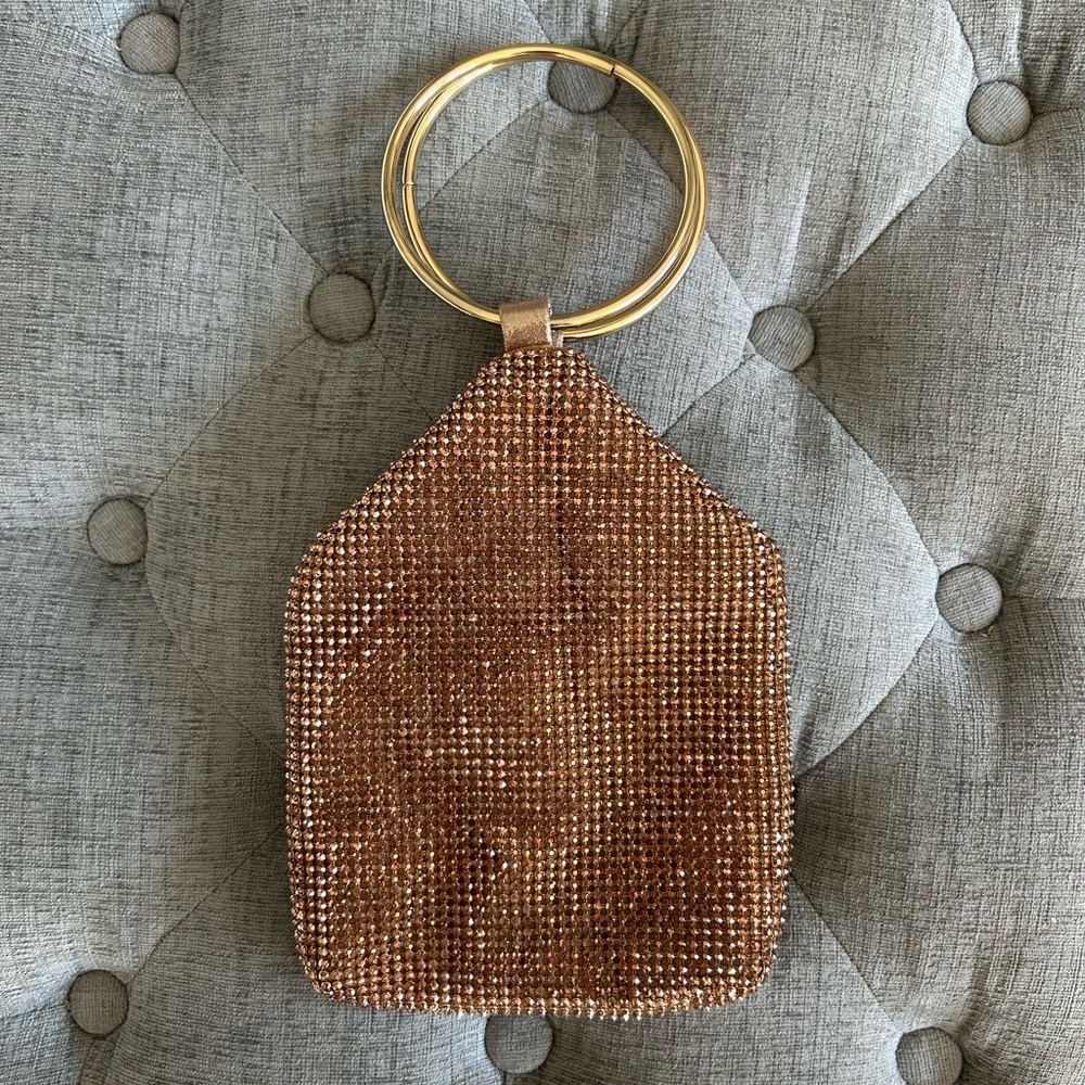 Gold Rhinestone Handbag with Ring Handle